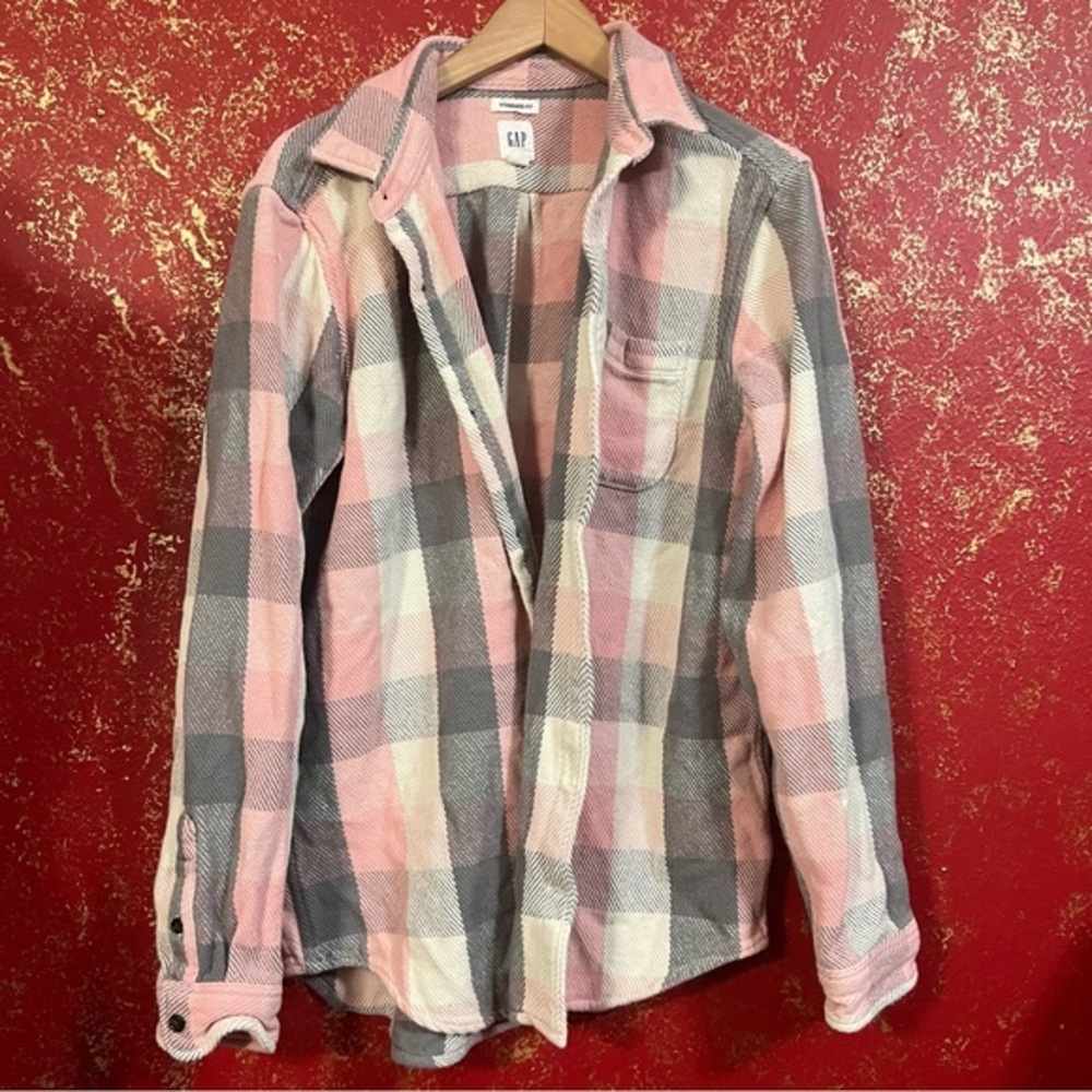 GAP Plaid Flannel Pink Barbie Core Top Heavy Shirt Shacket L
